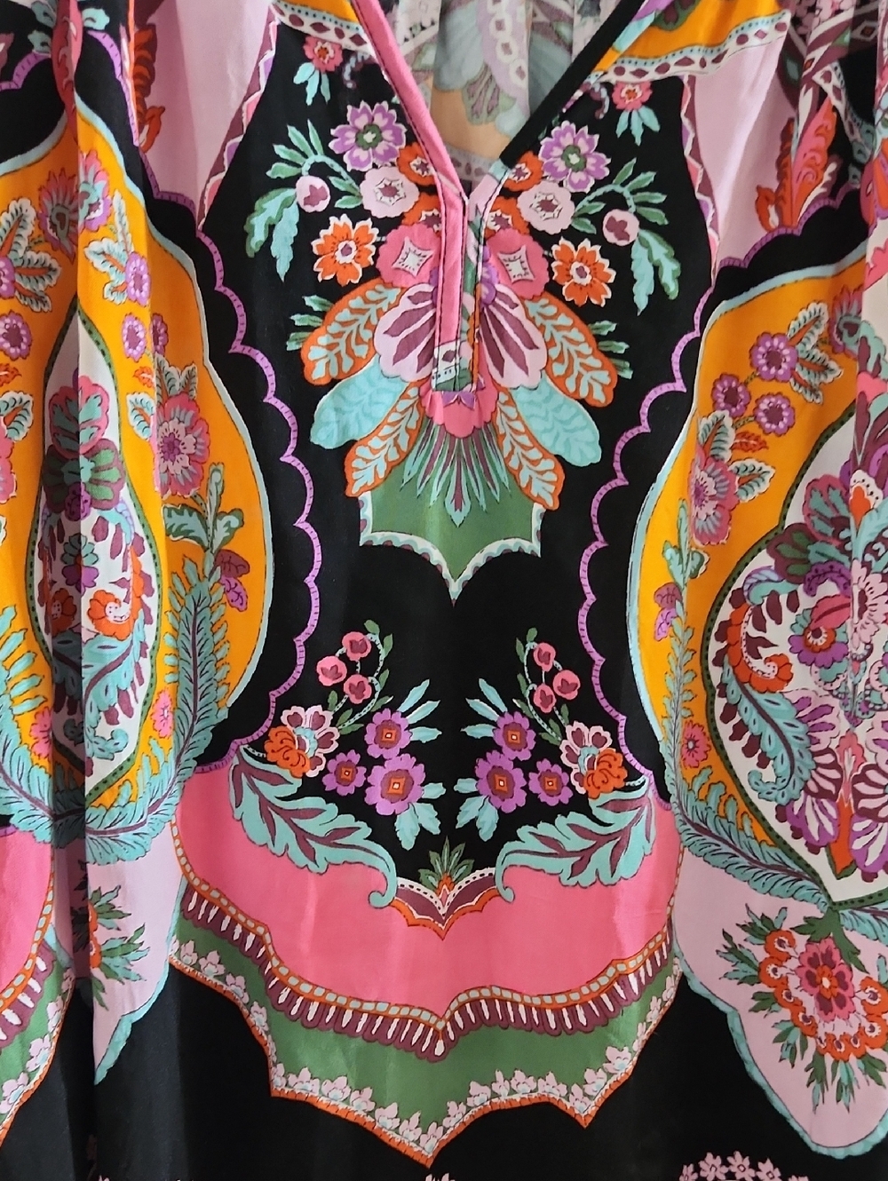 Rachel Zoe Pink Black & Yellow Paisley Floral Peasant Blouse - Picture 6 of 7